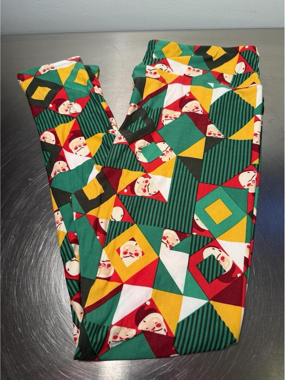 LuLaRoe TC Leggings Tall Curvy Christmas Vintage Santa Holiday Green Red Yellow